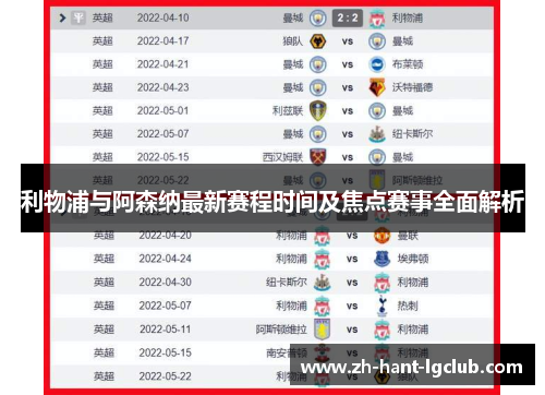 利物浦与阿森纳最新赛程时间及焦点赛事全面解析