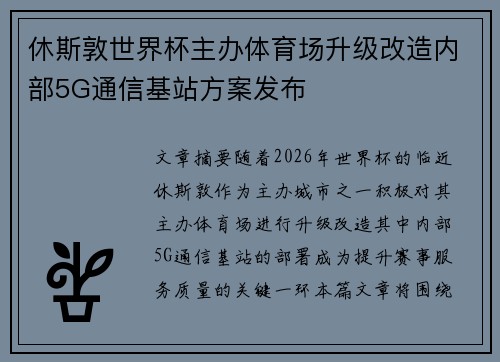 休斯敦世界杯主办体育场升级改造内部5G通信基站方案发布